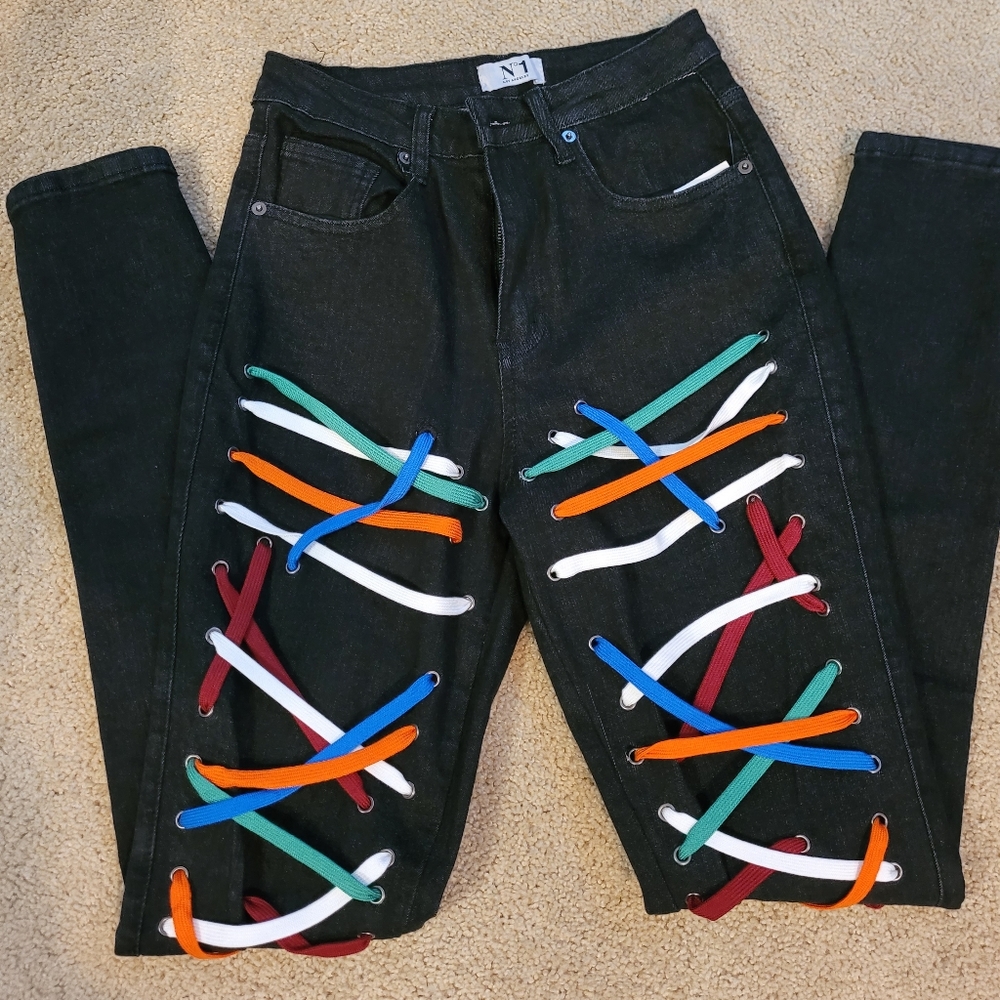 Lace up denim jeans
